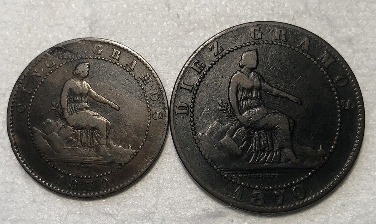 1870-OM Spain 10 Centimos, Provisional G'ovt, VF, Year Only