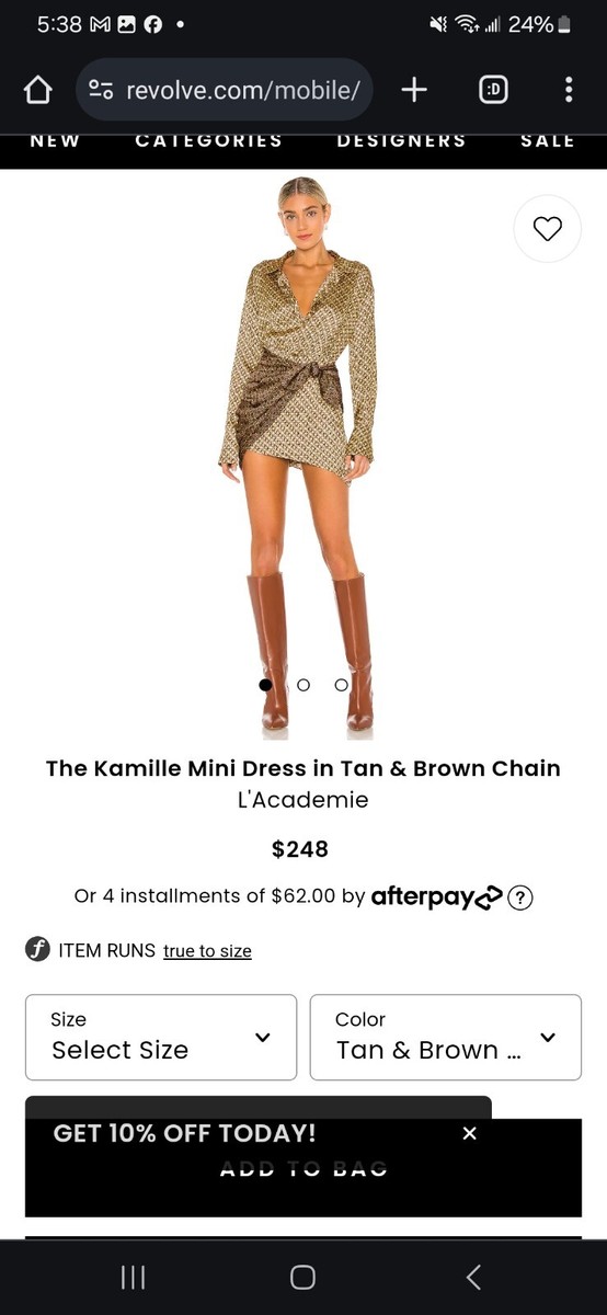 L'Academie The Kamille Mini Dress in Tan - size L
