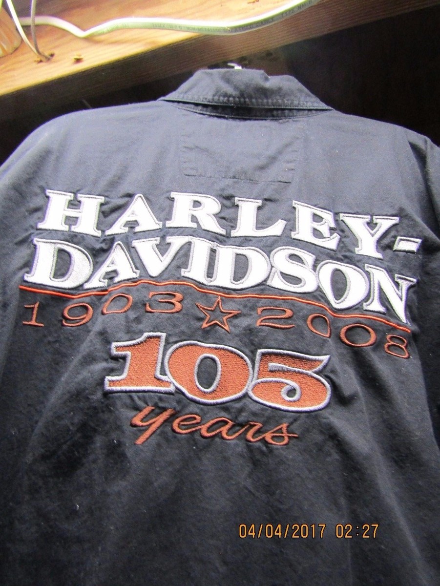 Harley Davidson 105 Anniv. Men's Black Cotton Embroidered Shirt