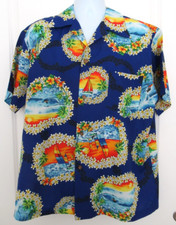 Royal Hawaiian Men's Shirt Sailboats, Surfing Sunsets Size Large