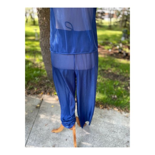 Vintage Molyclaire 1970s Sheer Sleepwear Set Loungewear Pajama Blue Sz M - Picture 6 of 12