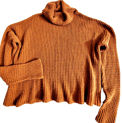 Mud Pie M Wool Blend Boxy Oversized Drop Sleeve Cowl Neck Waffle Knit Sweater