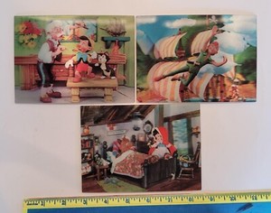 3 1966 3-D Lenticular Flicker Postcards Red Riding Hood Peter Pan Pinocchio