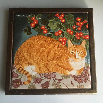 Mimi Vang Olsen Orange Tabby Cat Tile Trivet Avon