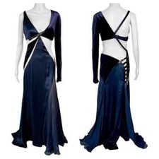 Versace F/W 2004 Runway Cutout Sheer Panels Buckle Detail Evening Dress Gown