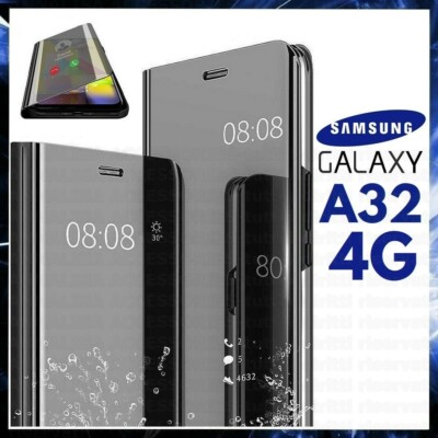 FLIP COVER FOR SAMSUNG GALAXY A32 4G BLACK MIRROR CASE CLEAR VIEW 360°