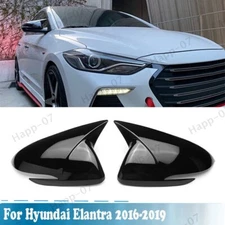 Gloss Black Rear View Side Door Mirror Cover Trim For Hyundai Elantra 2016-2019