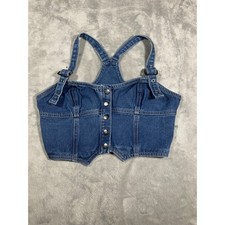 Fashion Nova Denim Corset Top Blue Button Front Racerback Bustier XS T222FN