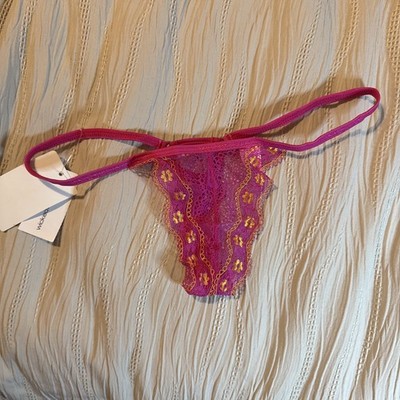 Wicked Weasel 621 Wonderland Thong Pink/Yellow Large V Back Brand New With Tags