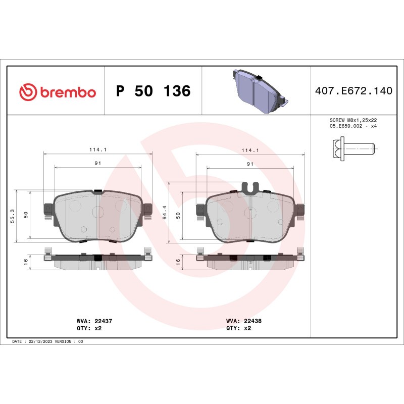 Brake Pads Set fits MERCEDES E200EQ 2.0 Rear 2019 on M264.920 Brembo 0004206000 - Image 33