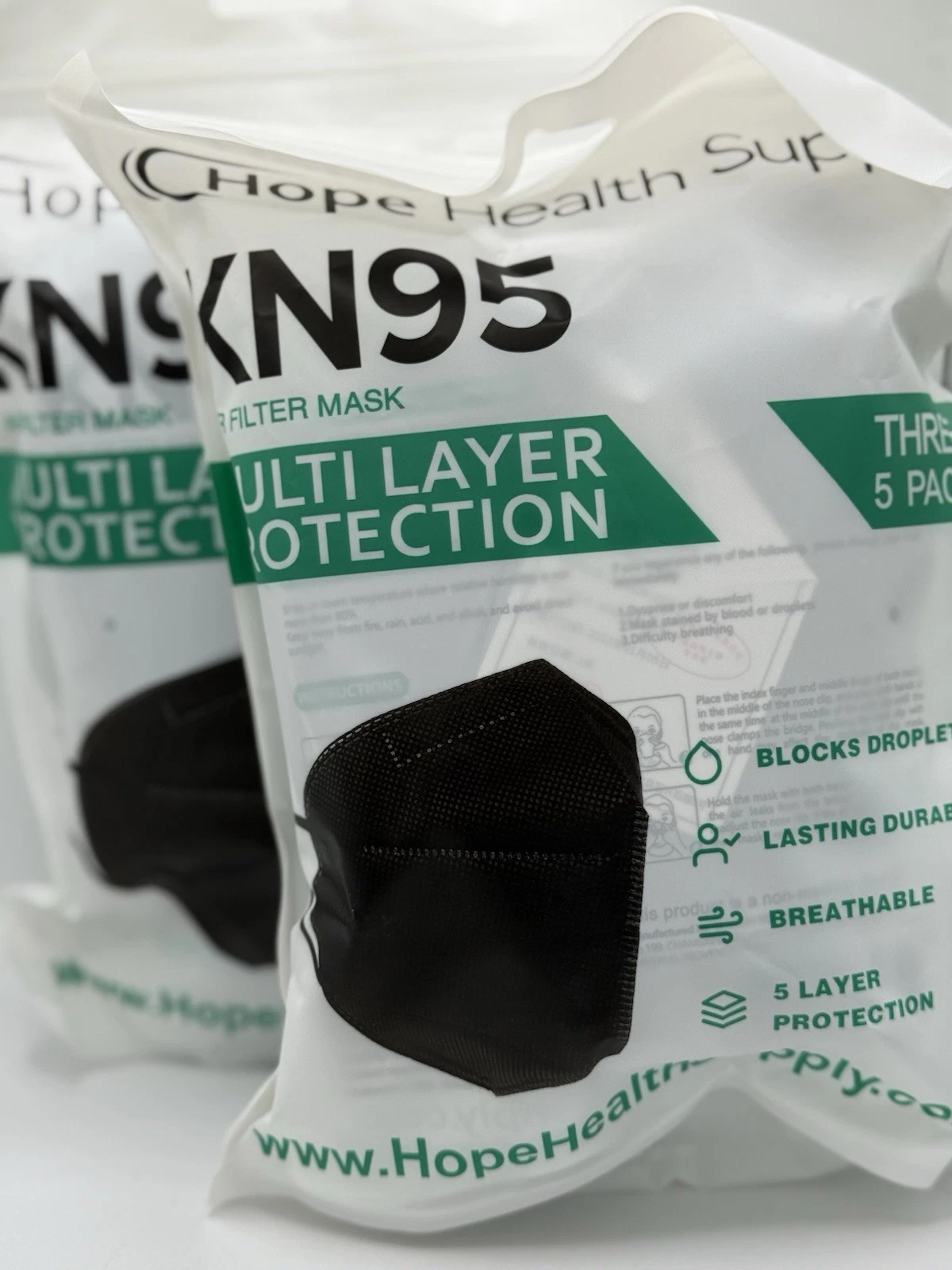 Hope Health Supply KN95 Multi Layer Protection Masks Black New