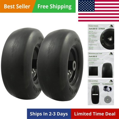 00232-2PK Universal Fit Flat-Free 11x4.00-5 Tire and Wheel Assembly, Zero Tur...