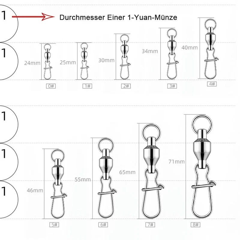 Edelstahl Kugellager Wirbel Angelwirbel Powerwirbel Doppelverschluss Karabiner - Bild 3 von 4