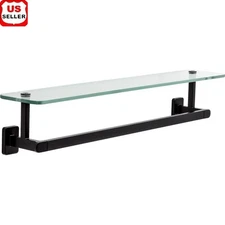 Alden Towel Bar W/ Glass Shelf Matte Black Durable Zinc Construction Wall Mount