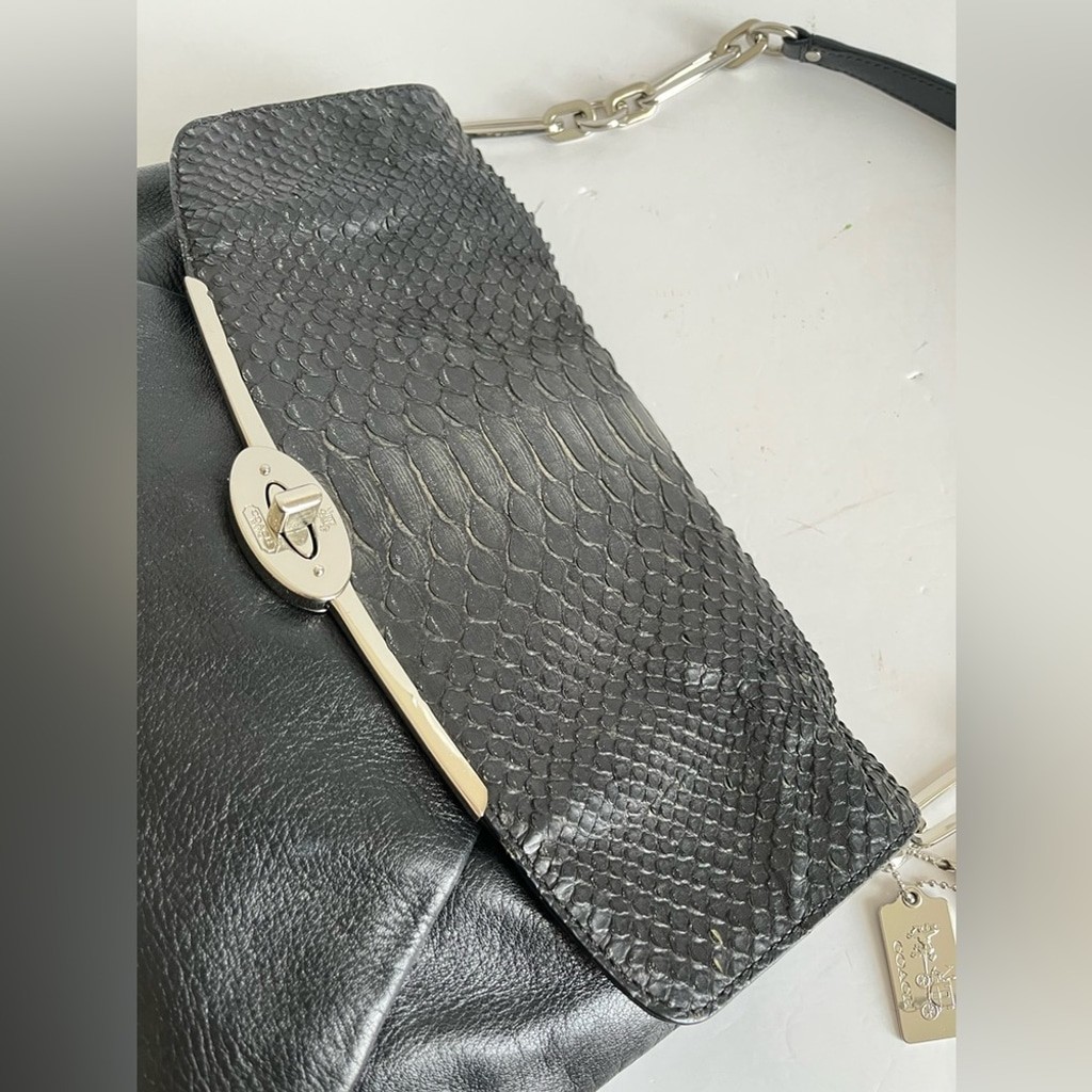 Coach Madison glitter python flap leather shoulde… - image 8