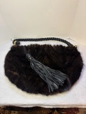 PAOLO MASI Black FUR & Leather Hand Bag Braided Handle Made In Italy
