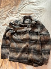 ALLSAINTS Men's Plaid Shacket Jacket Relaxed Fit Button Pockets Gray Black M