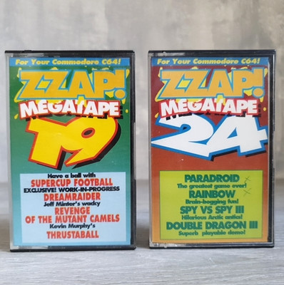 ZZAP! Cover Cassette Tapes #19 #24 Commodore 64 Computer Vintage Retro Gaming