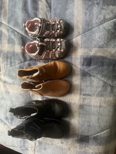 3pairs Of Children Shoes Size 7. VG Condition. Black Boot, Brown Boot,gray Sneak