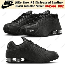 Nike Shox R4 Distressed Leather Black Metallic Silver IO4544-002 Men's Size