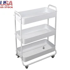 3 Tier Metal Utility Cart Rolling Storage Organizer Easy Assembly Home Office US