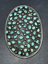 98g Vintage NAVAJO Sterling Silver TURQUOISE CLUSTER BELT BUCKLE