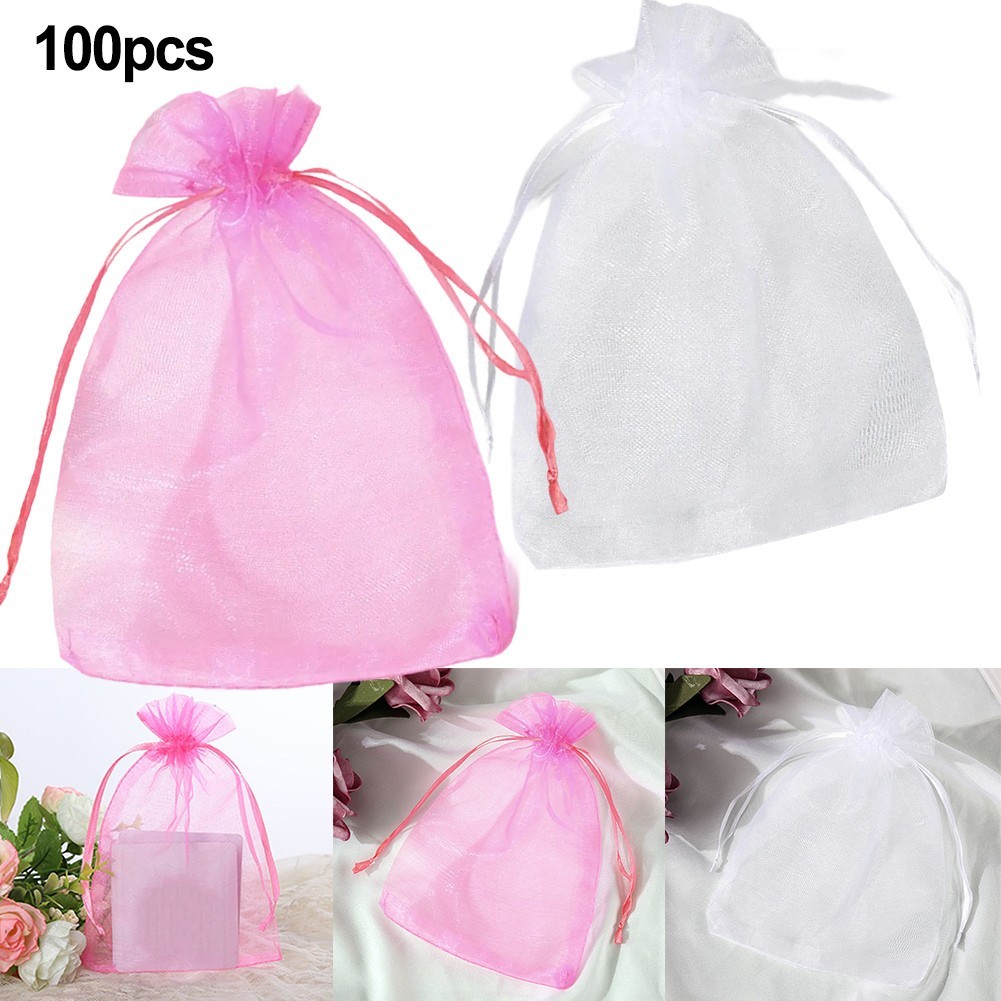 Satin Ribbon Closure Organza Bags Set of 100 for Stylish Packaging