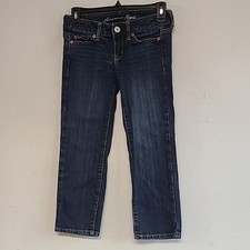 Womens 00 AE American Eagle dark wash skinny jeans cropped 28" waist low rise