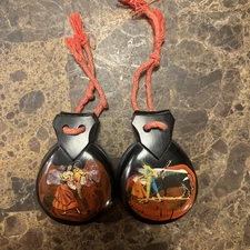 vintage Castanets Set Of Two Clackers Black Plastic