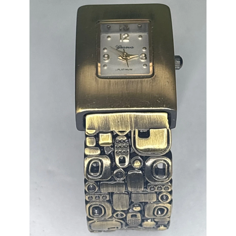 Geneva Platinum Japan Mvt Bronze Cuff Bracelet Watch, Aztec square Textured Band - Image 2 of 4