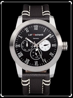 L&F Mechanik Herrenuhr PANTERA Mechanical Watch   Date, Day & 24-Hour Display