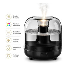 Humidificateur Air 500ml Silencieux Veilleuse LED 7 Couleurs 3 Modes Brume Noir