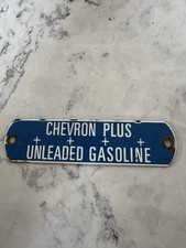 Vintage CHEVRON PLUS +++ UNLEADED GASOLINE Porcelain Gas Fuel Oil Tag / Sign