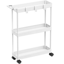 Slim White Rolling Cart, 3 Tier Organizer For Small Spaces, Kitchen Bath