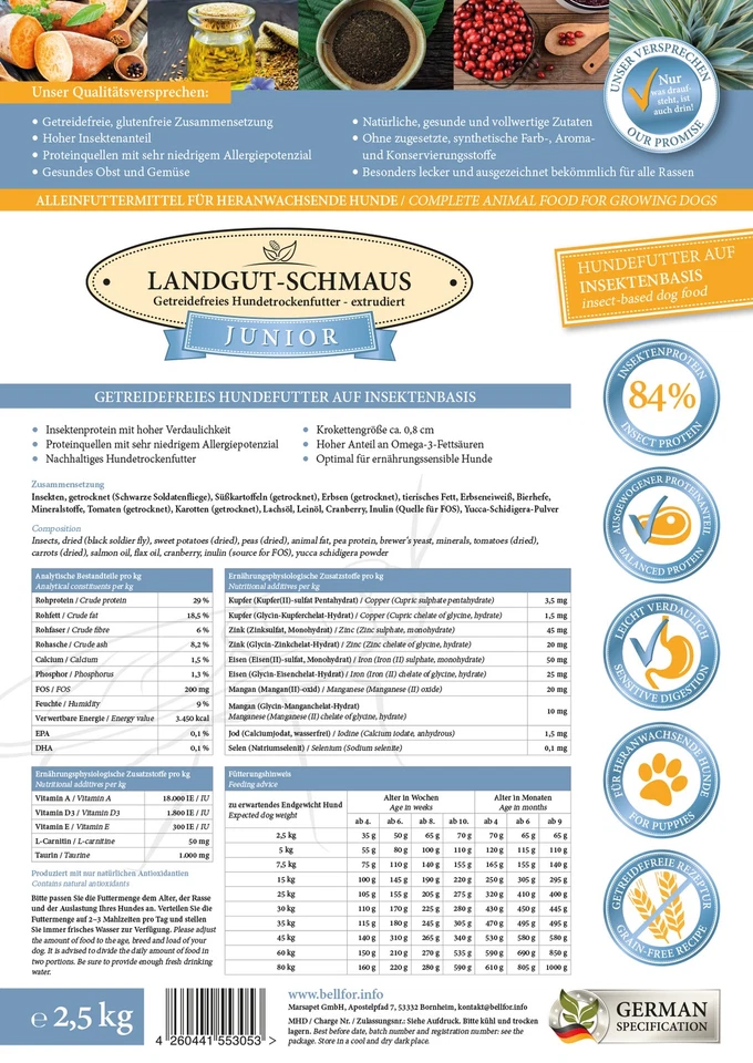 Bellfor Hypoallergen Hunde Trockenfutter für Welpen mit Insektenprotein 2,5 kg - Bild 2 von 4
