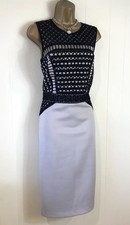 PHASE EIGHT STUNNING GREY & BLACK CROCHET LACE COVERED DRESS SIZE 12