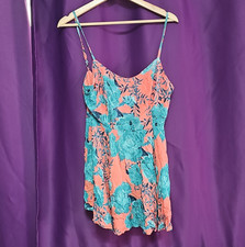 Fashion Nova Women's M Peach/Blue Floral Sundress Strappy Strap Short Dress
