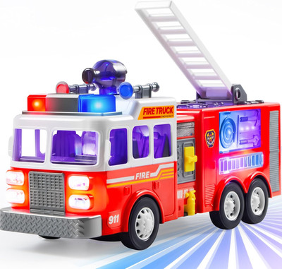 LED Fire Truck Toy Bump Go Engine Lights Siren Volume Control Gift Kids Toddlers
