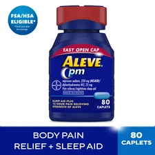 Aleve PM Naproxen Sodium Pain Reliever & Sleep Aid , Easy Open Caplets, 80 Count