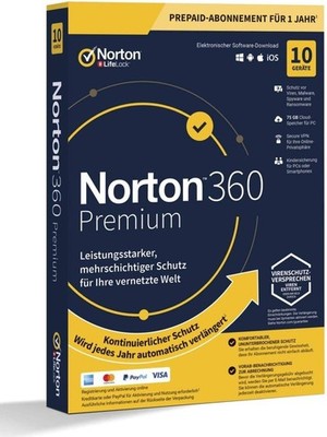 NORTON 360 PREMIUM 10-Geräte 1 Jahr Internet Security 2025 inkl 75GB Cloud