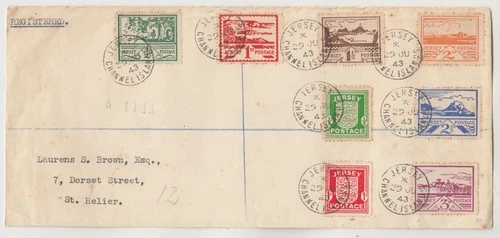 1943 GERMAN OCCUPATION OF JERSEY multi franked reg cover (FDC for 3d views issue