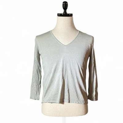 Linda Allard Ellen Tracy Petite L Grey Silk Coastal Sustainable 3/4 Sleeve Top