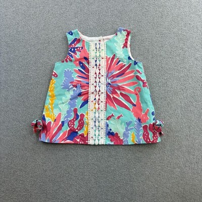 Lilly Pulitzer Dress Girls 3-6 Months Multicolor Floral Lace Trim Sundress