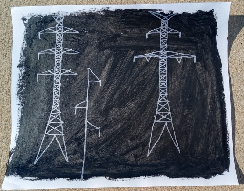 Original 14 by 17-inch Abstract Mixed Media Painting Transmission Towers