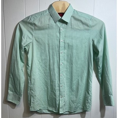 Finshley & Harding Mens Slim Fit Easy Care Button Down Shirt Mint Green 42 L