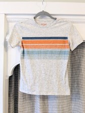 Cat Jack Boys T-shirt Size M 8/10 Short Sleeve Light Gray Colorful Stripes