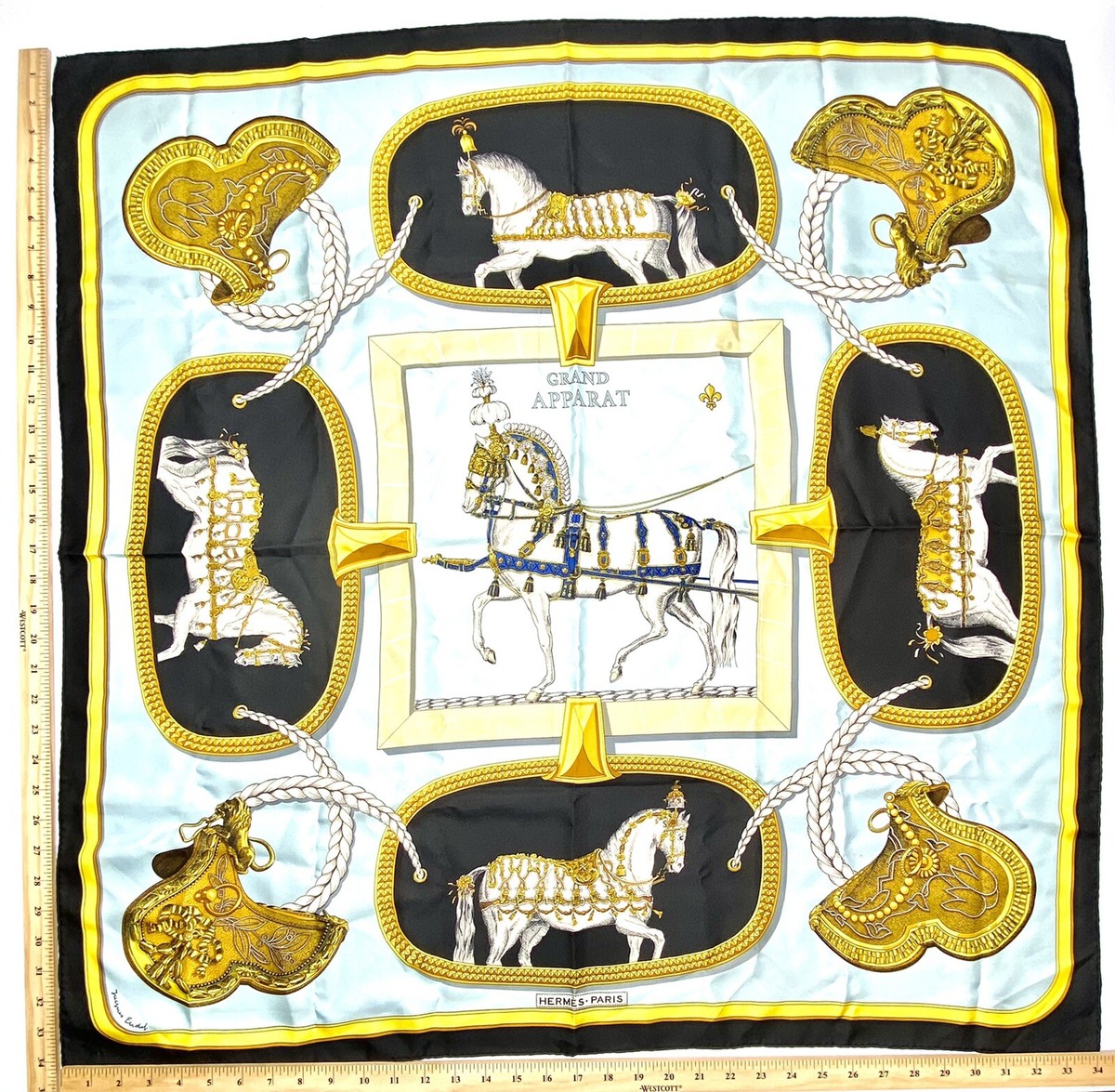 Hermès Silk Scarf 'Grand Apparat' by Jacques Eudel, France 36” x36