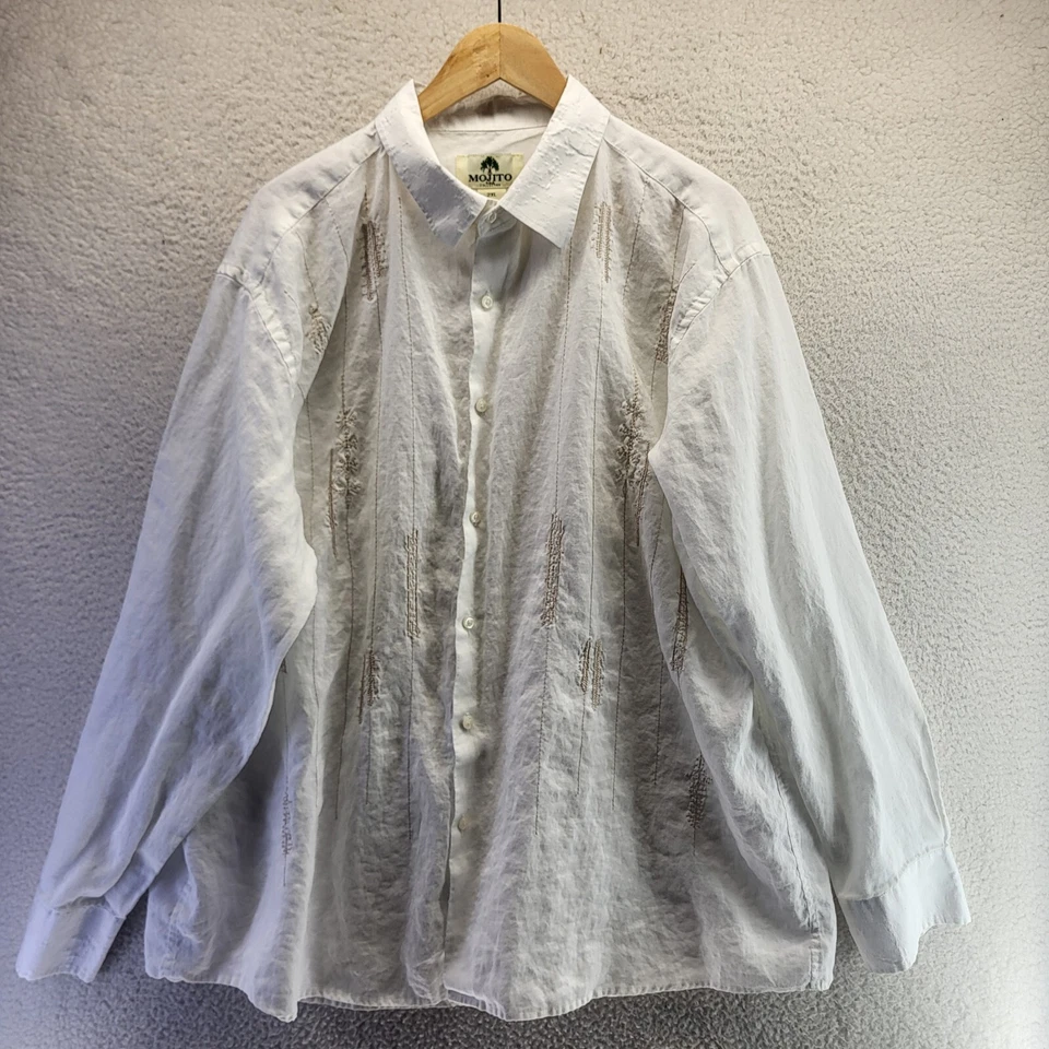 Camisa Botón Colección Mojito 2XL 100% Lino Yucatán Blanco Mexicano Panamá Cubano Foto 2 de 4