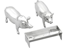 Antique Victorian Sterling Silver Pig Condiment Set