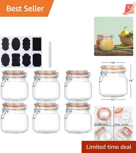 25 oz Glass Jars 6 Pack Wide Mouth Airtight Containers For Kitchen Storage